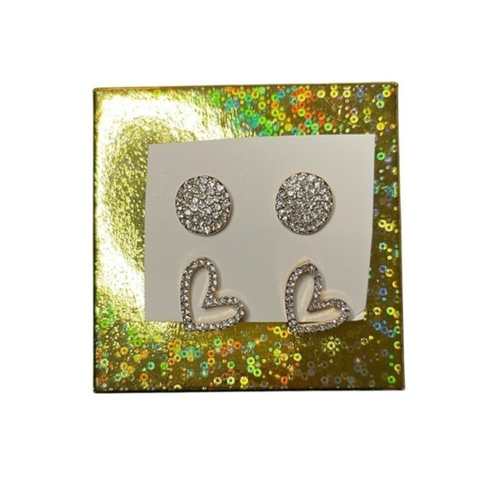 ✅Cubic zircon hearts & circle shape earrings. Post backing. 💎💎